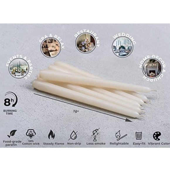 10 IVORY Dinner Taper Candles 10 Inch Unscented Dripless Candlesticks - Picture 2 of 4